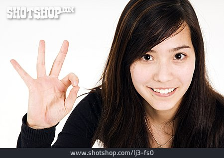 
                Young Woman, Hand Sign, Okay                   