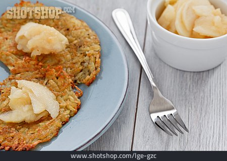 
                Potato Pancakes, Apple Compote, Hash Brown                   