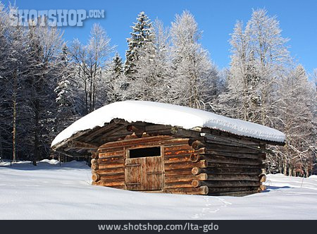 
                Schneelast, Holzhütte, Stall                   