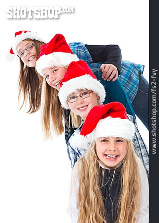 
                Hintereinander, Weihnachtsmütze, 4 Kinder                   