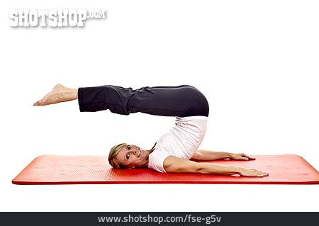 
                Frau, Yoga, Pflug, Gymnastik, Pilates                   