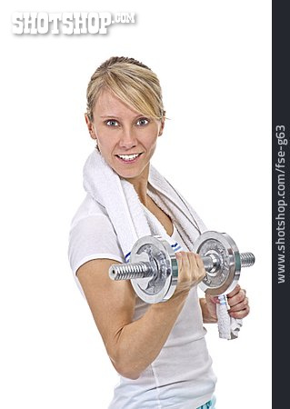 
                Frau, Training, Muskelaufbau, Workout, Hanteltraining                   