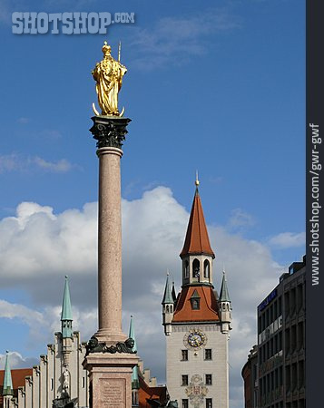 
                Denkmal, München, Altes Rathaus, Marienplatz, Patrona Bavariae                   