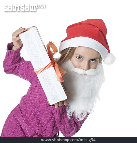 
                Kind, Weihnachtsmann, Bescherung, Weihnachtsgeschenk                   