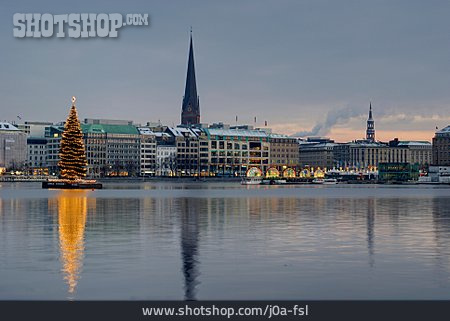 
                Weihnachtsbaum, Binnenalster, Hamburger Rathaus                   