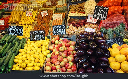 
                Obst, Gemüse, Marktstand, Auslage                   