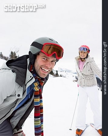 
                Young Woman, Young Man, Fun & Happiness, Skiing                   
