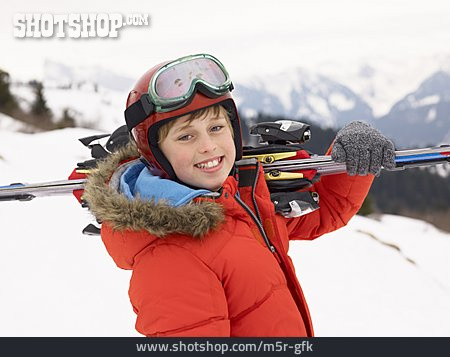 
                Junge, Tragen, Ski                   