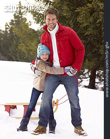 
                Father, Embracing, Sledding, Daughter                   