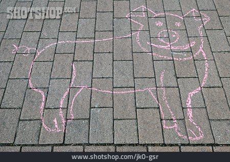 
                Schwein, Kreidezeichnung, Straßenkreide                   