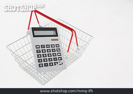 
                Taschenrechner, Einkaufskorb, Haushaltskasse, Lebenshaltungskosten, Lebensmittelkosten                   
