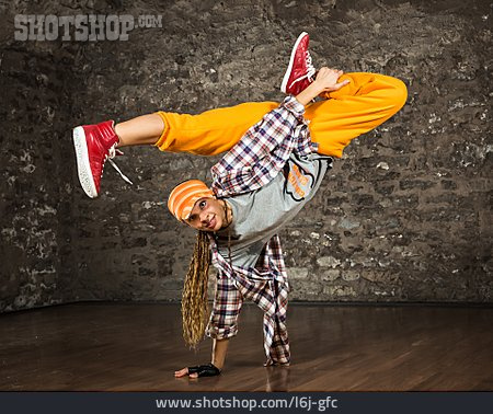 
                Young Woman, Hip Hop, Acrobatics, Breakdancing                   