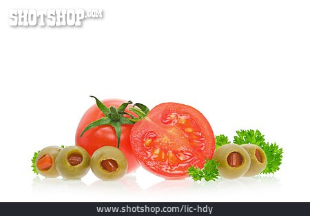 
                Tomate, Olive, Tomatenhälfte                   