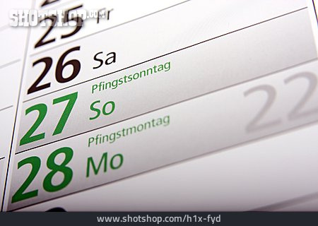 
                Terminplanung, Terminkalender, Pfingsten                   