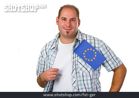 
                Junger Mann, Europa, Europäer, Europäische Union, Europaflagge                   