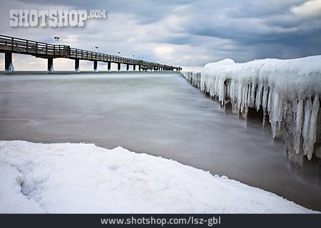 
                Winter, Gefroren, Seebrücke, Wustrow                   