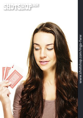 
                Junge Frau, Gewinnen, Spielkarte                   