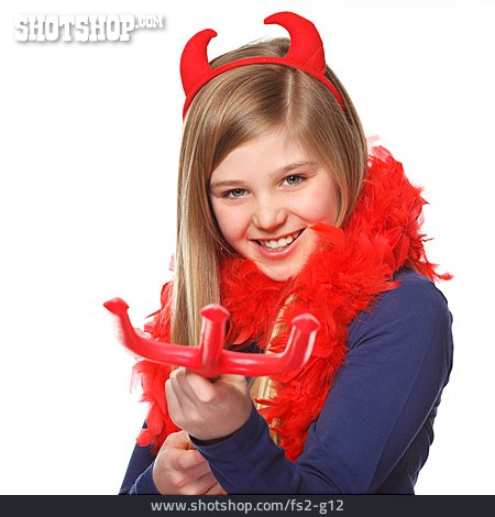 
                Kind, Mädchen, Teufel, Verkleidung, Karnevalskostüm                   