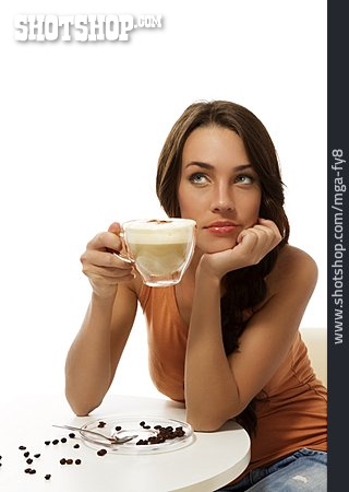
                Junge Frau, Kaffeepause, Kaffeetrinken                   