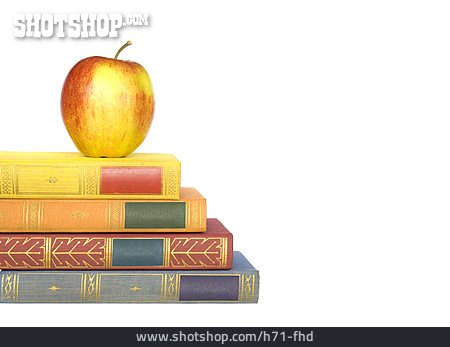 
                Apfel, Bücherstapel                   