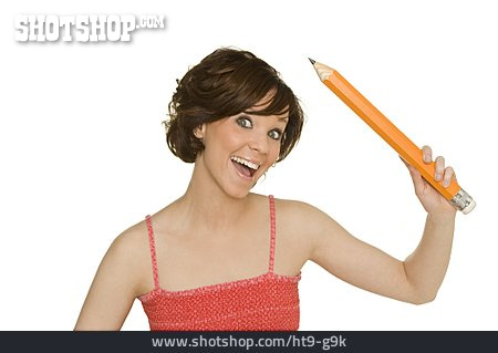 
                Junge Frau, Bleistift, Idee                   