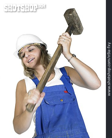 
                Frau, Vorschlaghammer, Bauarbeiterin                   