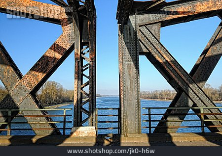 
                Stahlbrücke, Stahlfachwerkbrücke, Stahlfachwerk, Rheinbrücke Wintersdorf                   