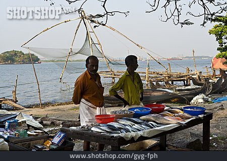 
                Marktstand, Fischerei, Indien                   