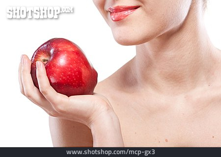 
                Junge Frau, Gesunde Ernährung, Apfel, Verführung                   