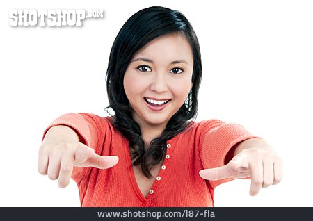 
                Junge Frau, Fingerzeig, Asiatin                   