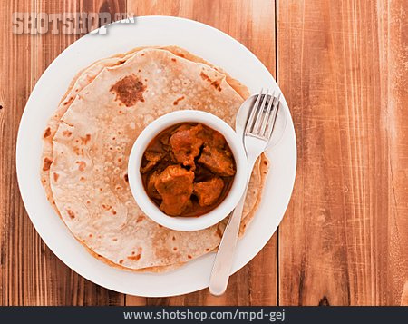 
                Indische Küche, Hammelfleisch, Chapati                   