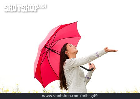 
                Junge Frau, Regenschirm, Regnerisch                   