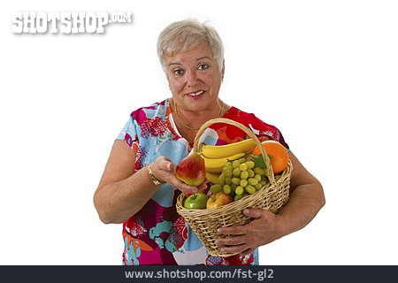 
                Seniorin, Gesunde Ernährung, Obstkorb                   