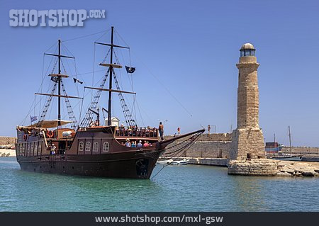 
                Hafen, Segelschiff, Kreta, Rethymno                   