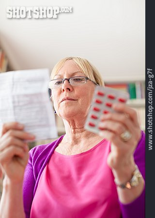 
                Woman, Senior, Medicine, Instruction Leaflet, Taking Tablets                   