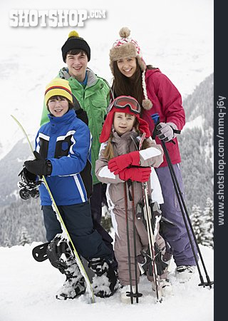 
                Skiurlaub, Skifahrer, Geschwister                   