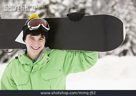 
                Junge, Teenager, Snowboarder, Snowboard                   