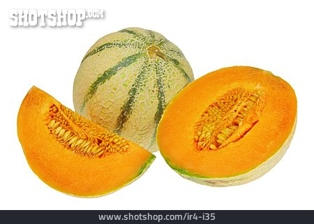 
                Melone, Melonenstück, Cantaloupe-melone                   