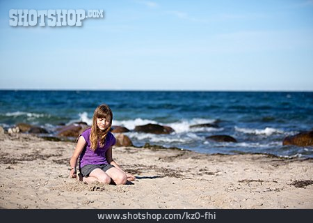 
                Kind, Mädchen, Strand, Meer                   