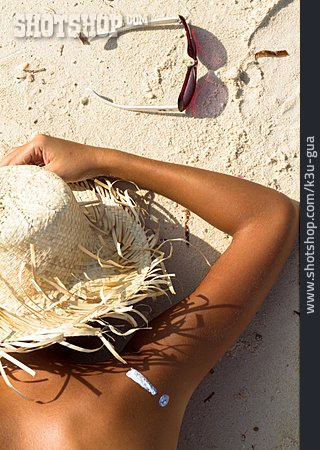 
                Young Woman, Sunshade, Sunbathing                   