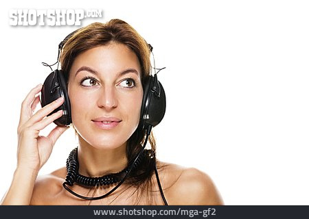 
                Junge Frau, Frau, Kopfhörer, Musik Hören                   