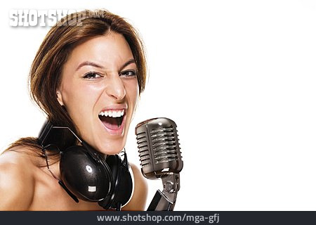 
                Junge Frau, Frau, Mikrofon, Singen                   