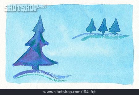 
                Winterlandschaft, Aquarell, Zeichnung                   
