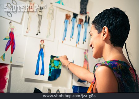
                Junge Frau, Kreativ, Entwurf, Künstlerin, Modedesignerin                   