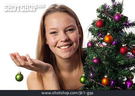 
                Mädchen, Weihnachten, Schmücken, Weihnachtsbaum, Weihnachtsvorbereitung                   