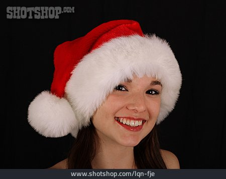 
                Teenager, Junge Frau, Weihnachten, Weihnachtsmütze, Weihnachtsfrau                   