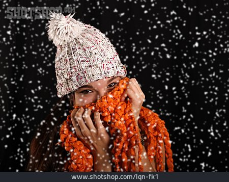 
                Young Woman, Cap, Winter, Scarf, Snowing                   