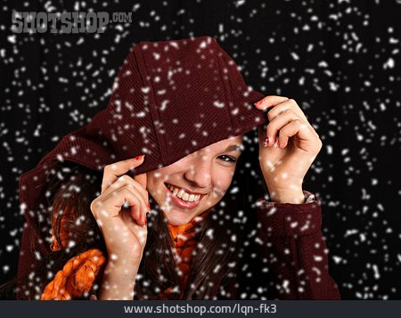 
                Teenager, Young Woman, Winter, Hood, Snowing                   
