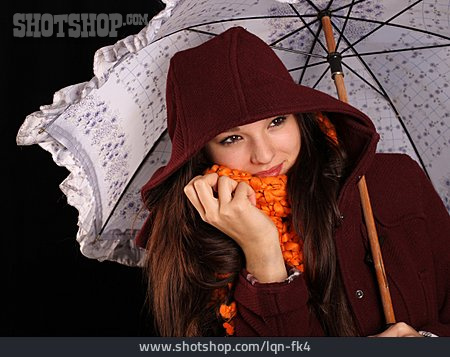 
                Teenager, Junge Frau, Herbst, Regenschirm, Schirm                   