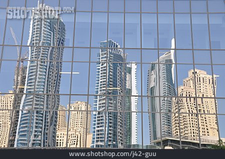 
                Spiegelung, Hochhaus, Dubai                   